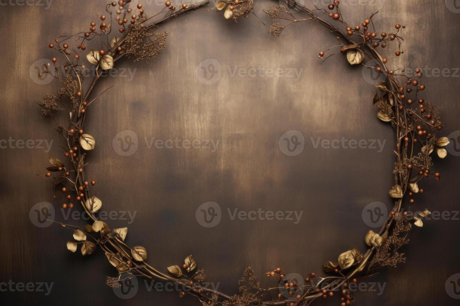 AI generated Decorative wreath made of branches and flowers hanging on a wall. Generative AI photo