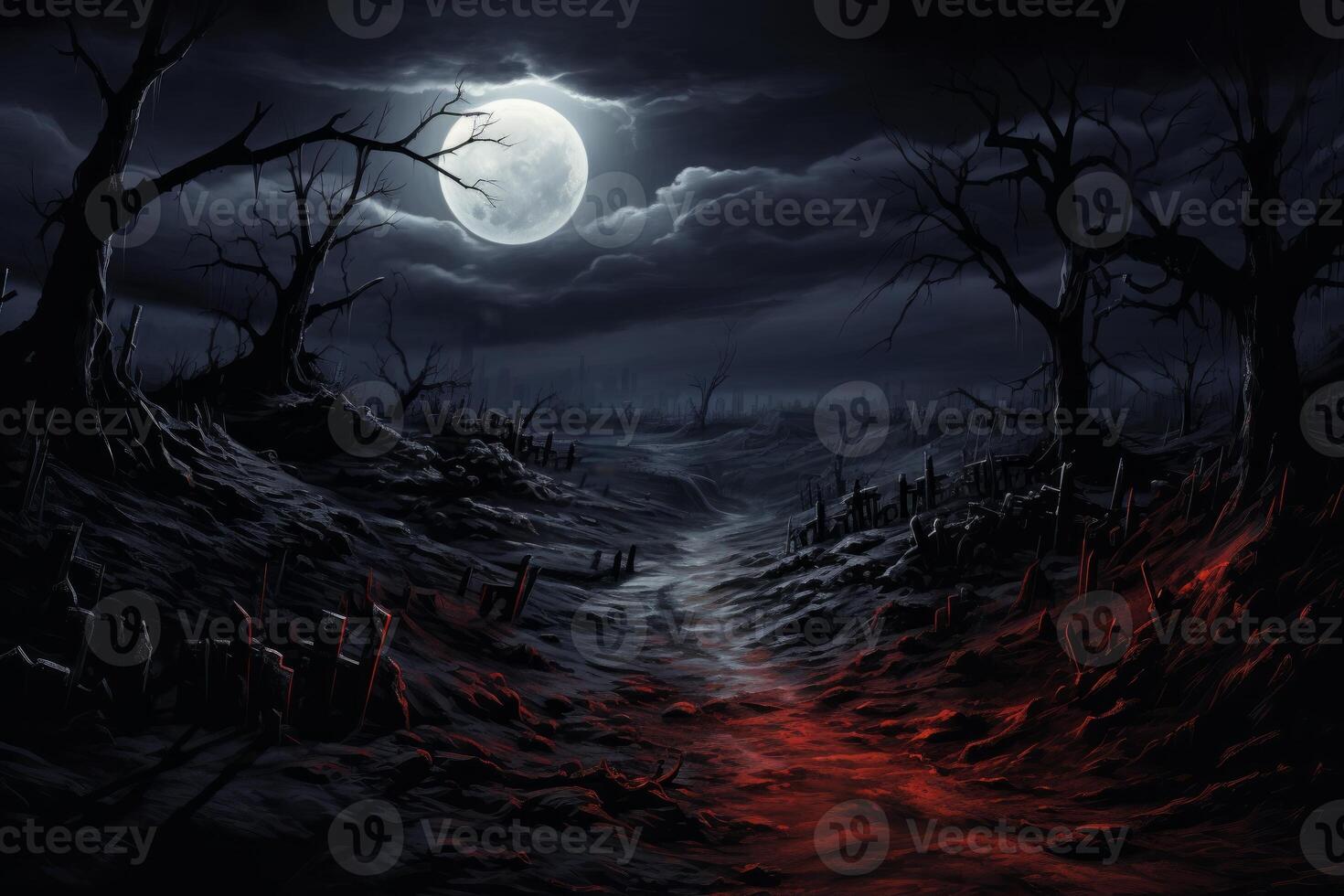 AI generated Full moon casting shadows on a spooky landscape. Generative AI photo