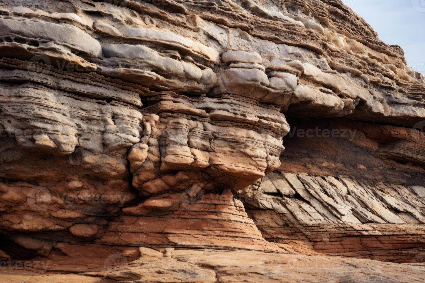 AI generated A close up of a weathered and resilient rock formation, shaped by the passage of time. Generative AI photo