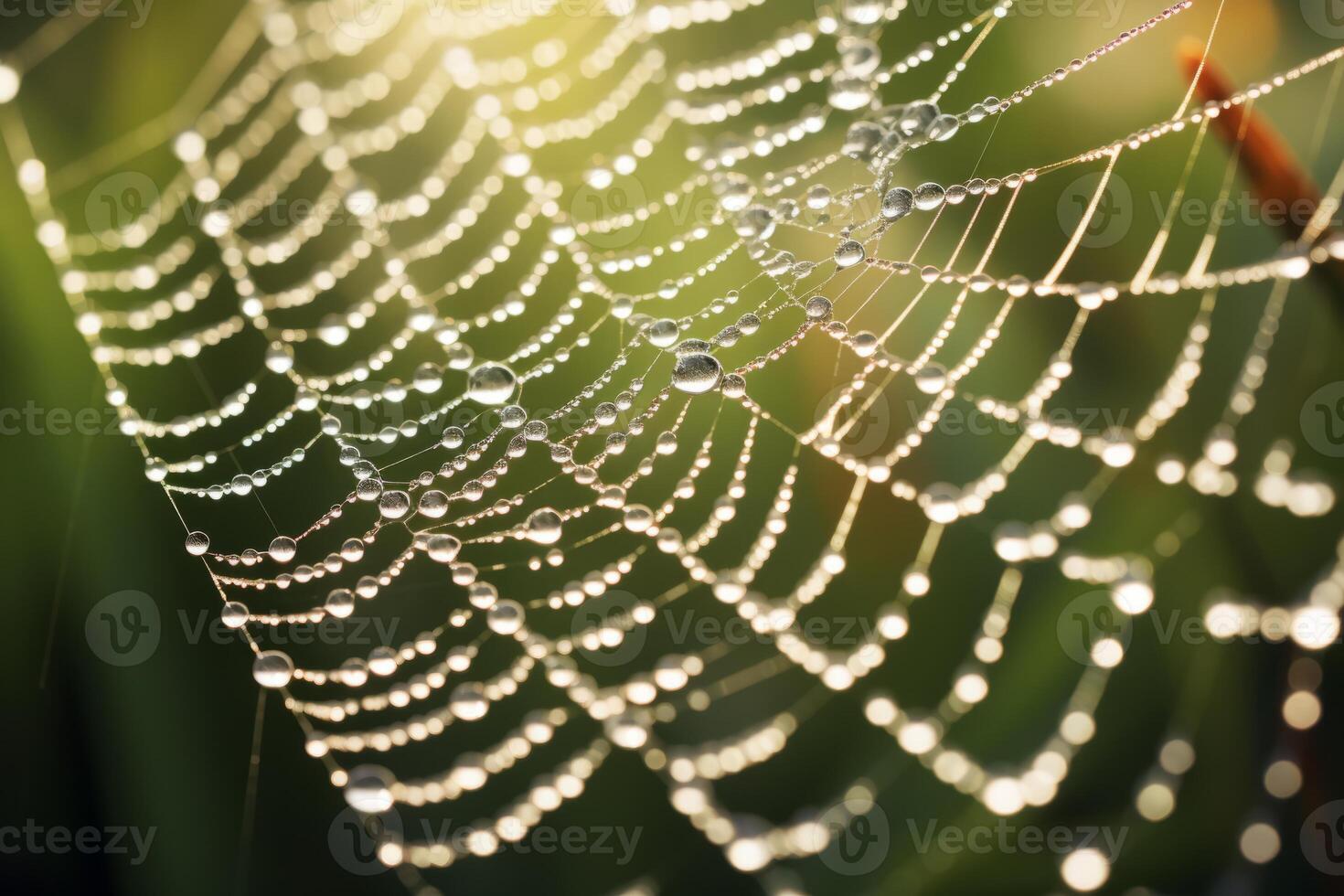 AI generated An offbeat angle capturing a spider's web with dewdrops glistening in the morning sun. Generative AI photo
