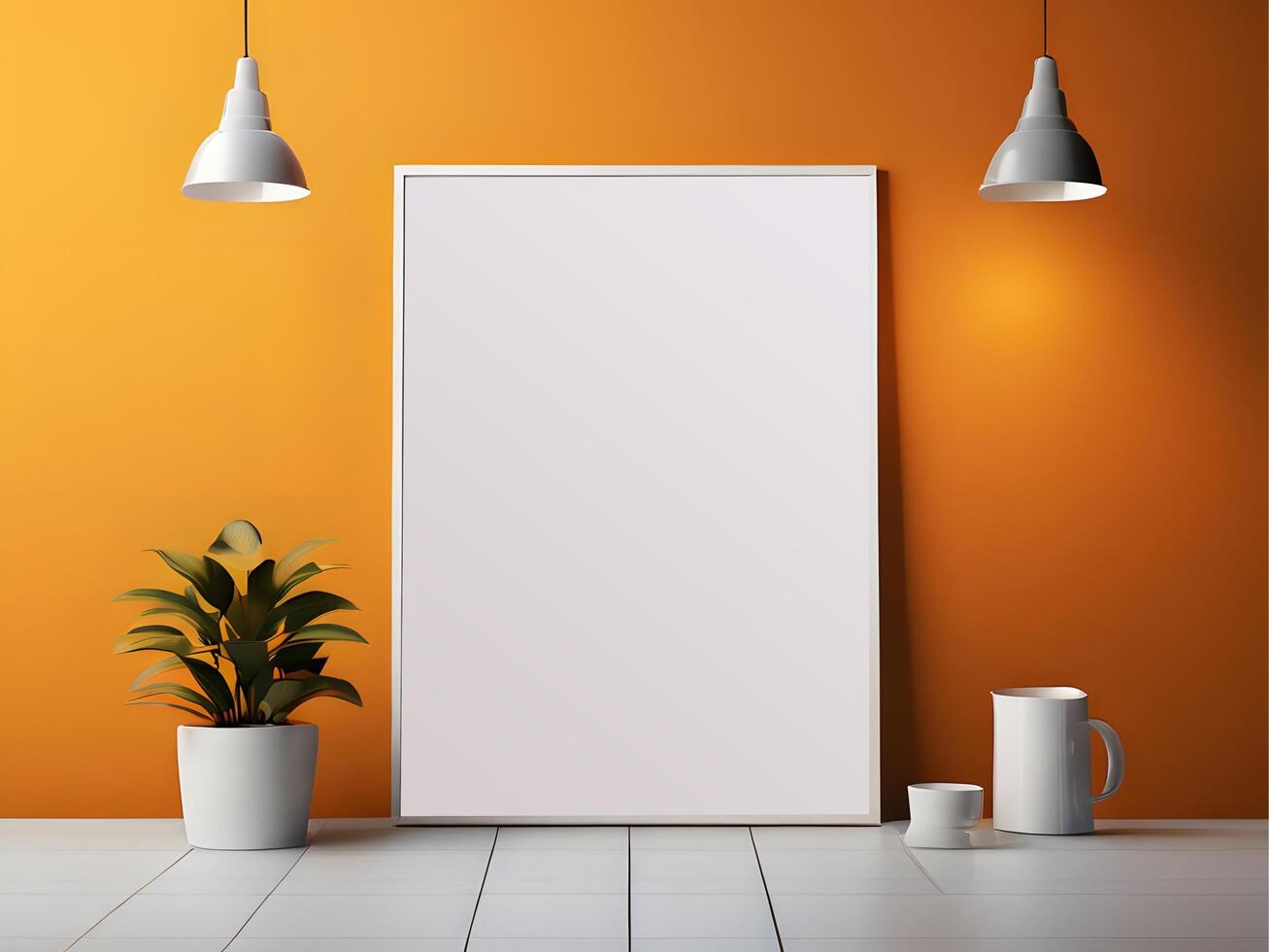 AI generated Corporate Indoor Poster Mockup Frame, Blank Frame Poster Mockup photo