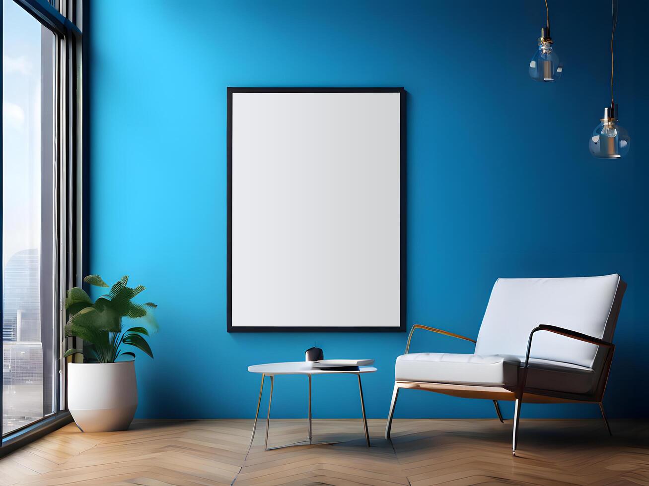 AI generated Corporate Indoor Poster Mockup Frame, Blank Frame Poster Mockup photo
