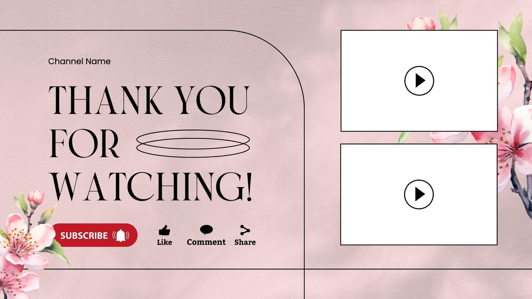 pink minimalist floral youtube thumbnail end card template