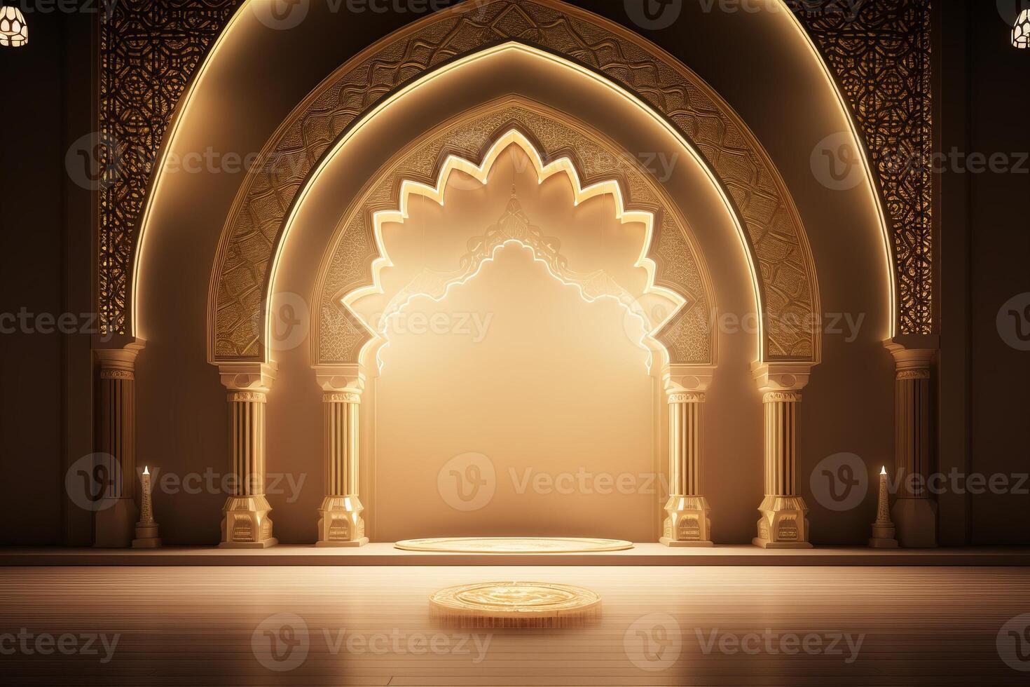 AI generated Architectural room with a beautiful arched ceiling and a polished stone floor. Generative AI photo