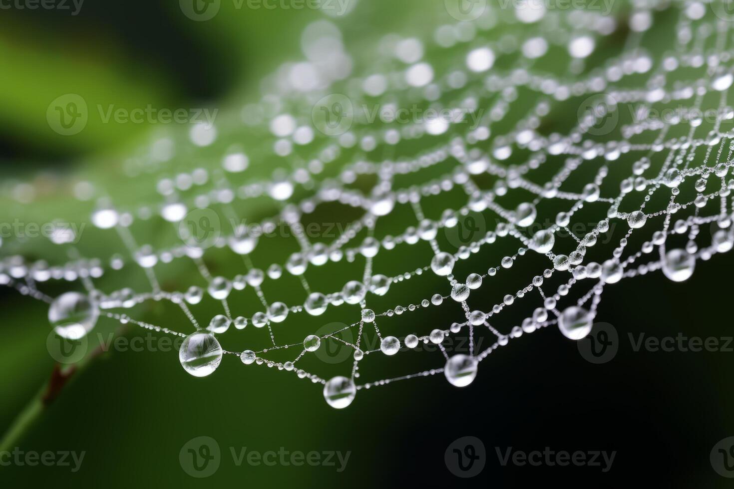 AI generated A macro photograph of dewdrops on a spider's delicate web. Generative AI photo