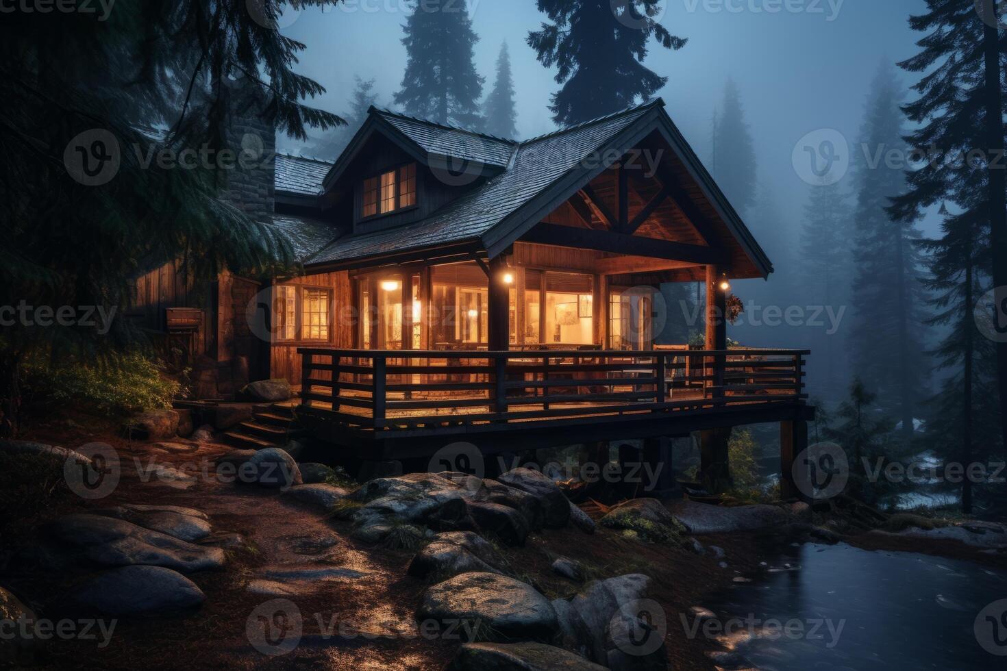 AI generated A cozy cabin in the mountains, where time moves at a peaceful pace. Generative AI photo