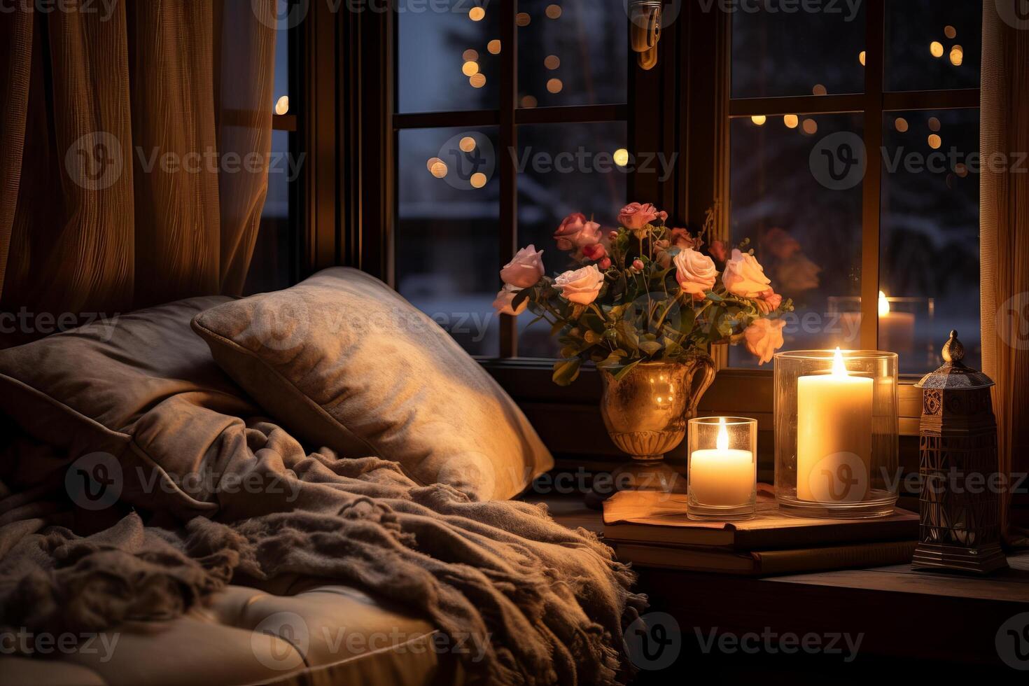 AI generated Candlelight creating a cozy corner in a room. Generative AI photo