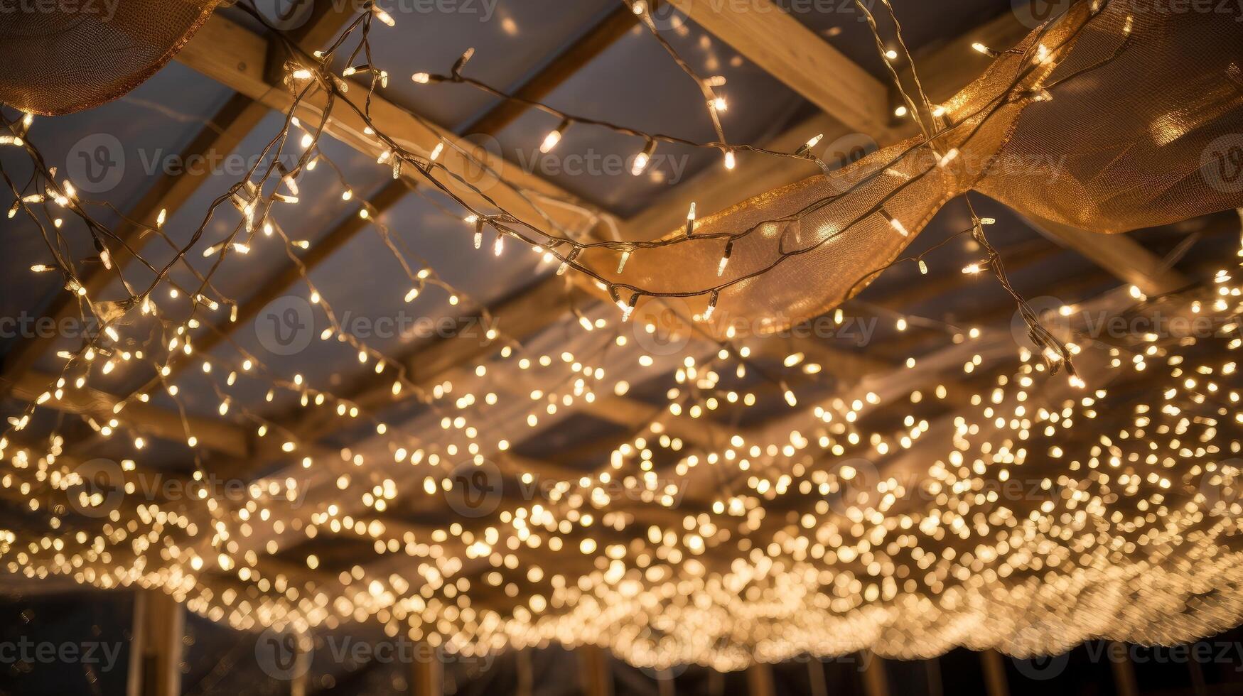 AI generated Roof decorated with strings of lights. Generative AI photo