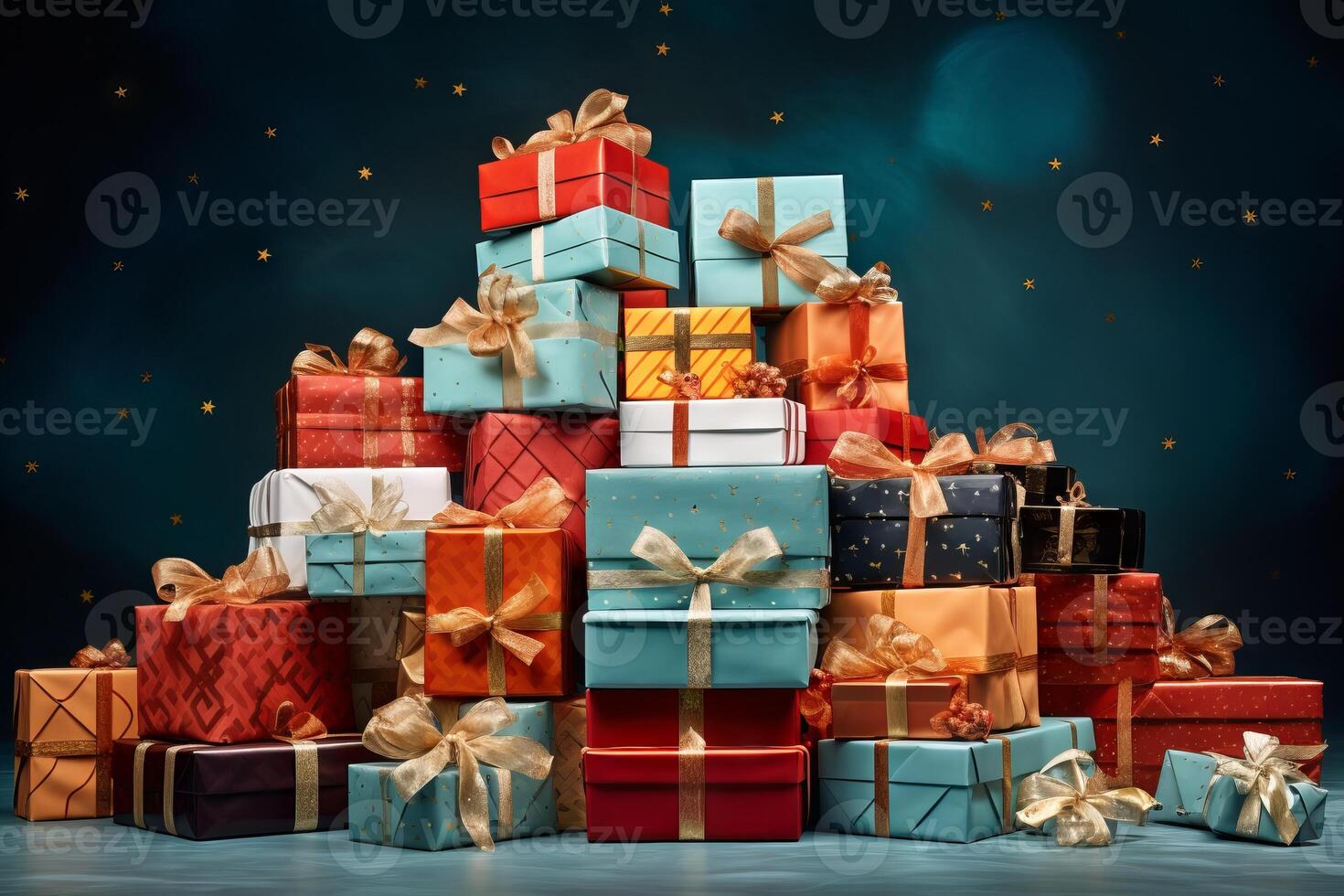 AI generated A pile of holiday gift boxes. Generative AI photo