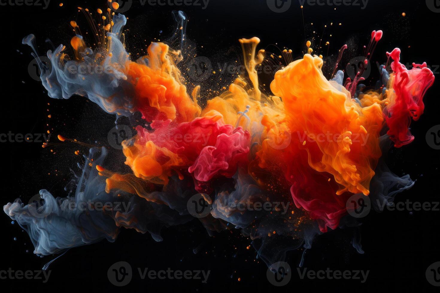 AI generated A black background with splashing paint. Generative AI photo