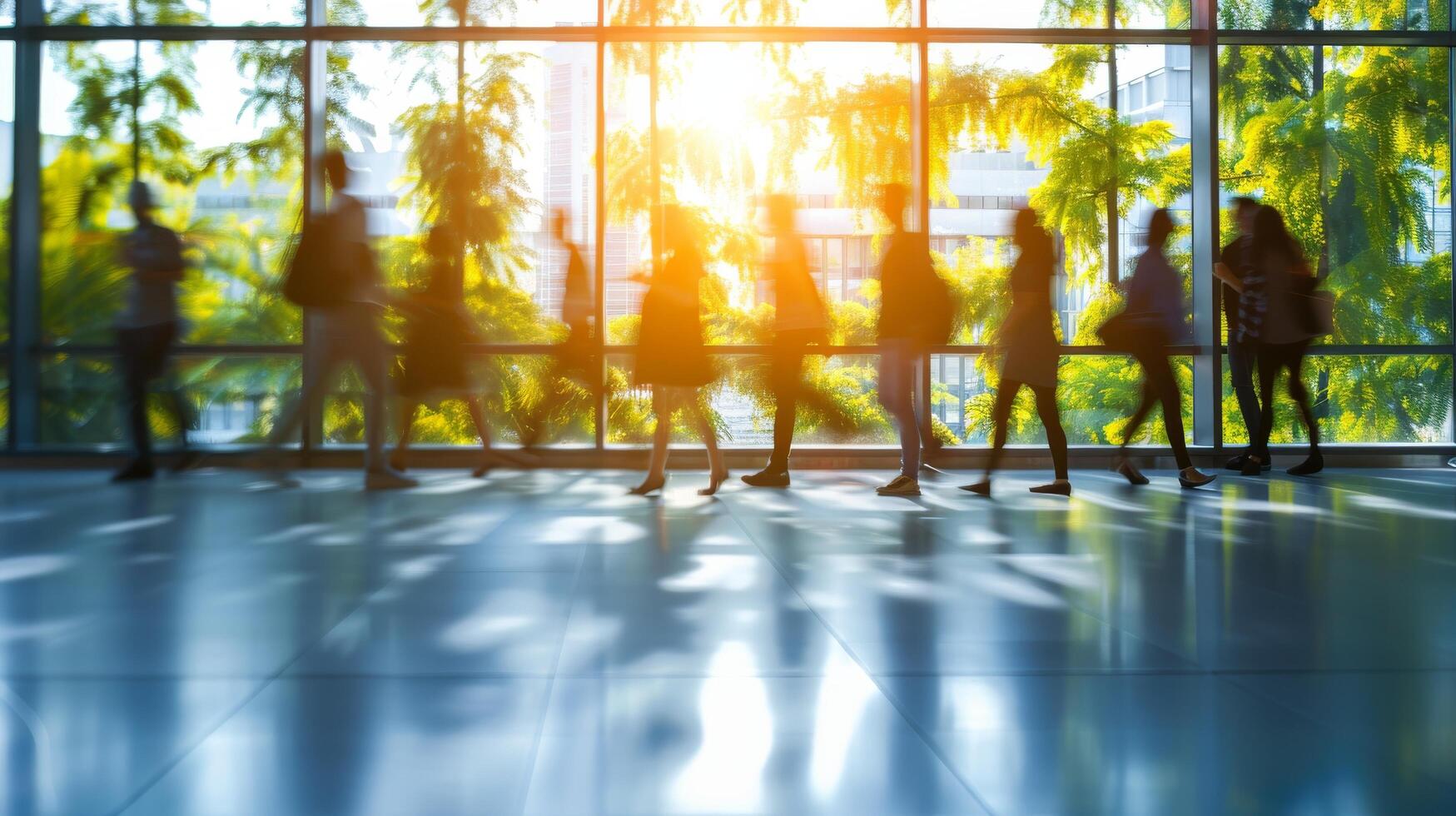 AI generated Group of People Walking Through Lobby photo