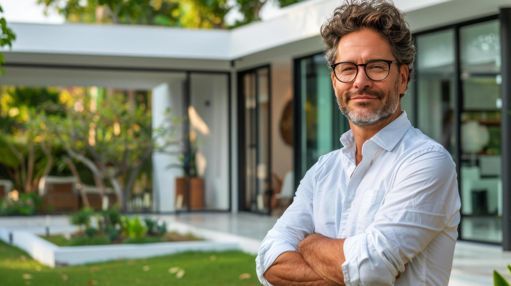 AI generated Man Standing in Front of Large House photo