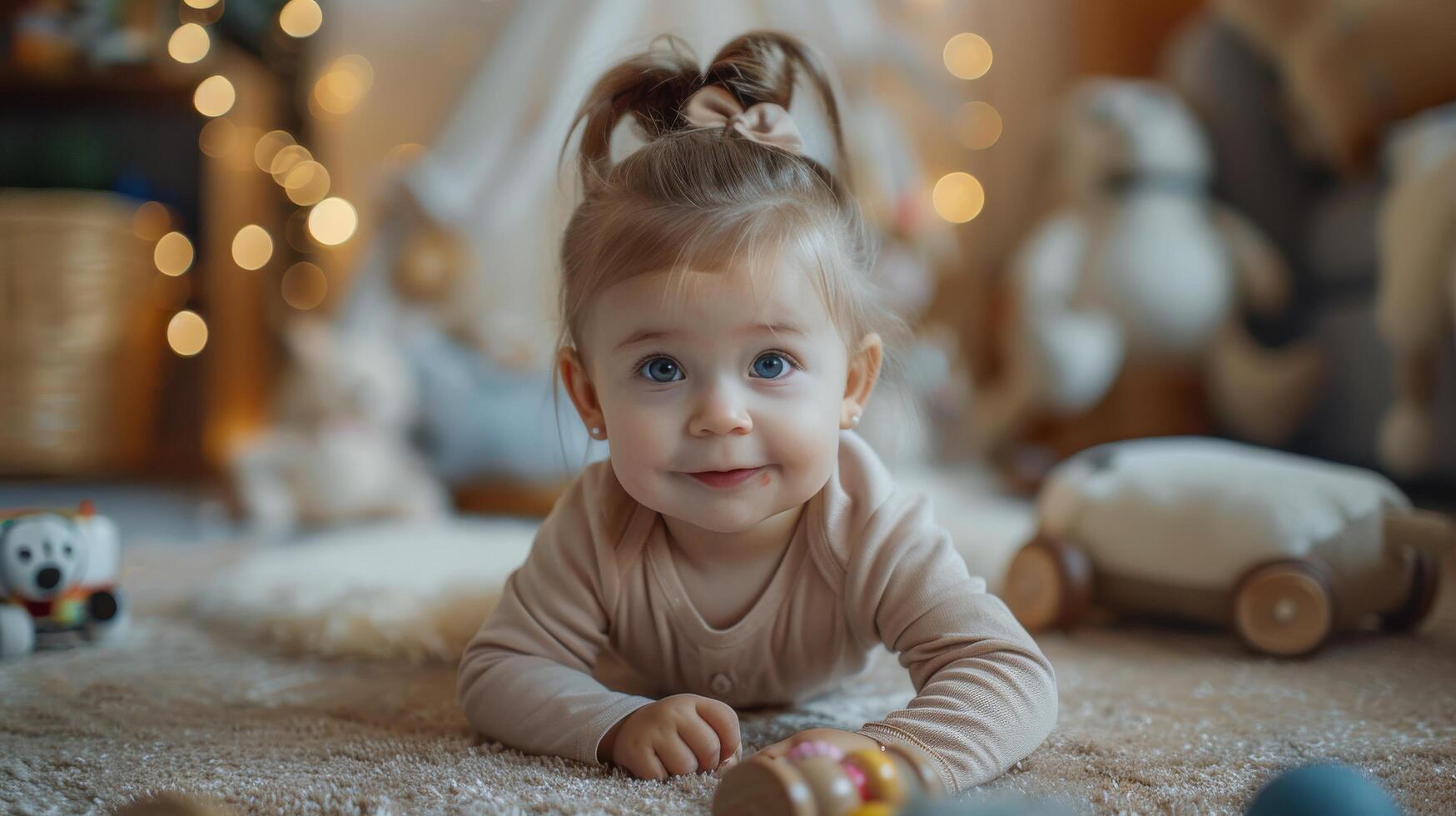 AI generated Little Girl Playing With Toys on Floor photo