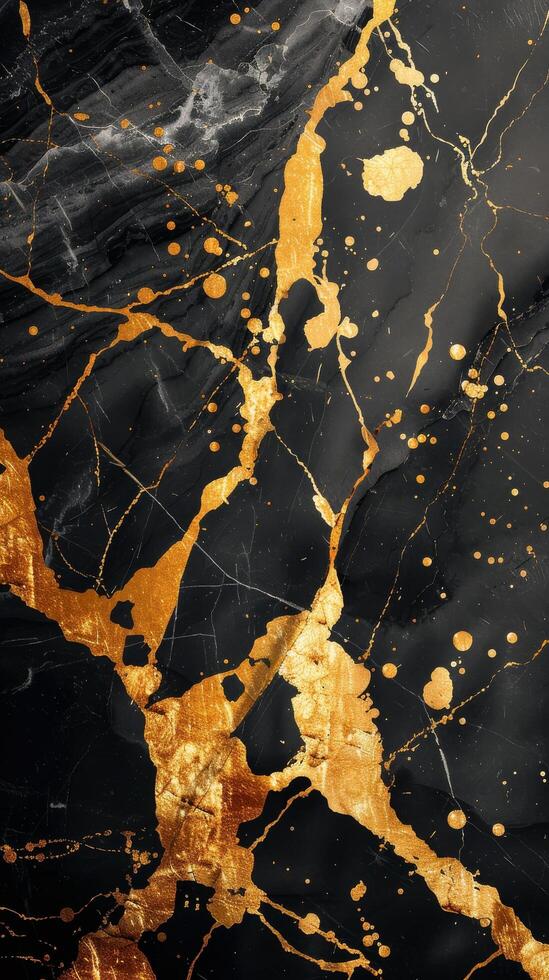 AI generated Black and Gold Marble Background With Gold Frame photo