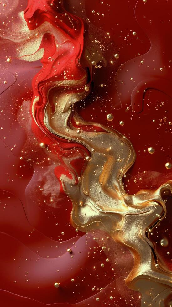 AI generated Red and Gold Abstract Painting on Red Background photo