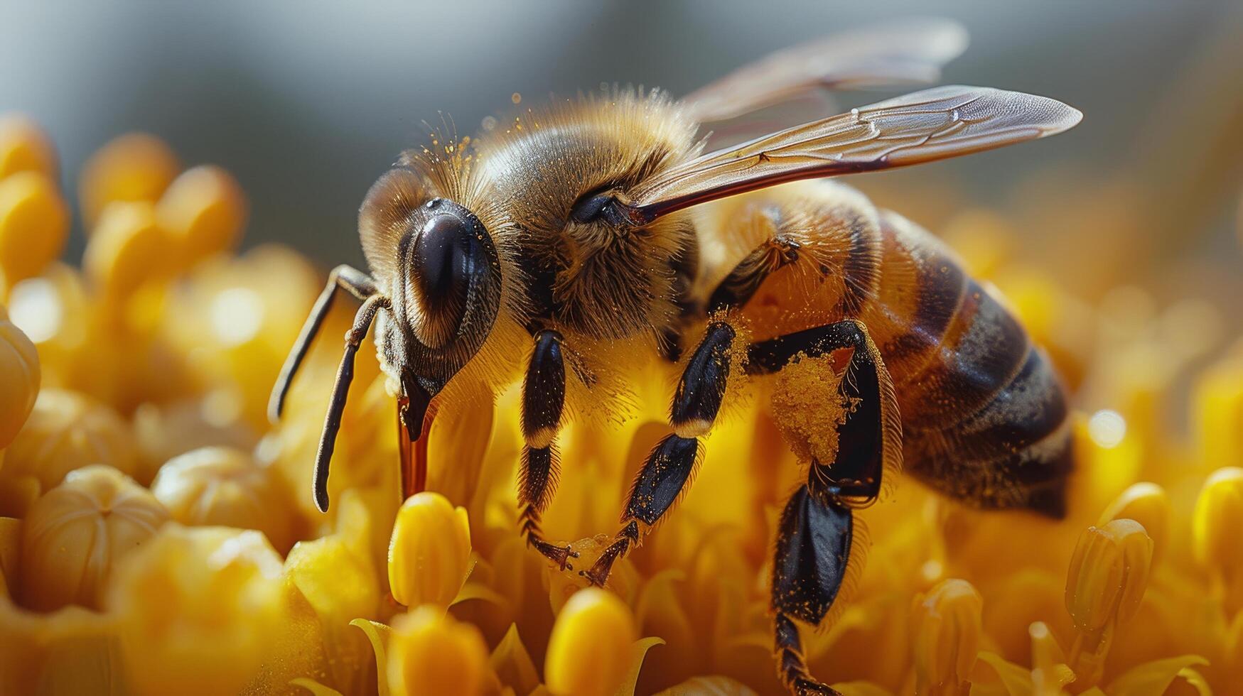 AI generated Bee Collecting Nectar on Honeycomb photo