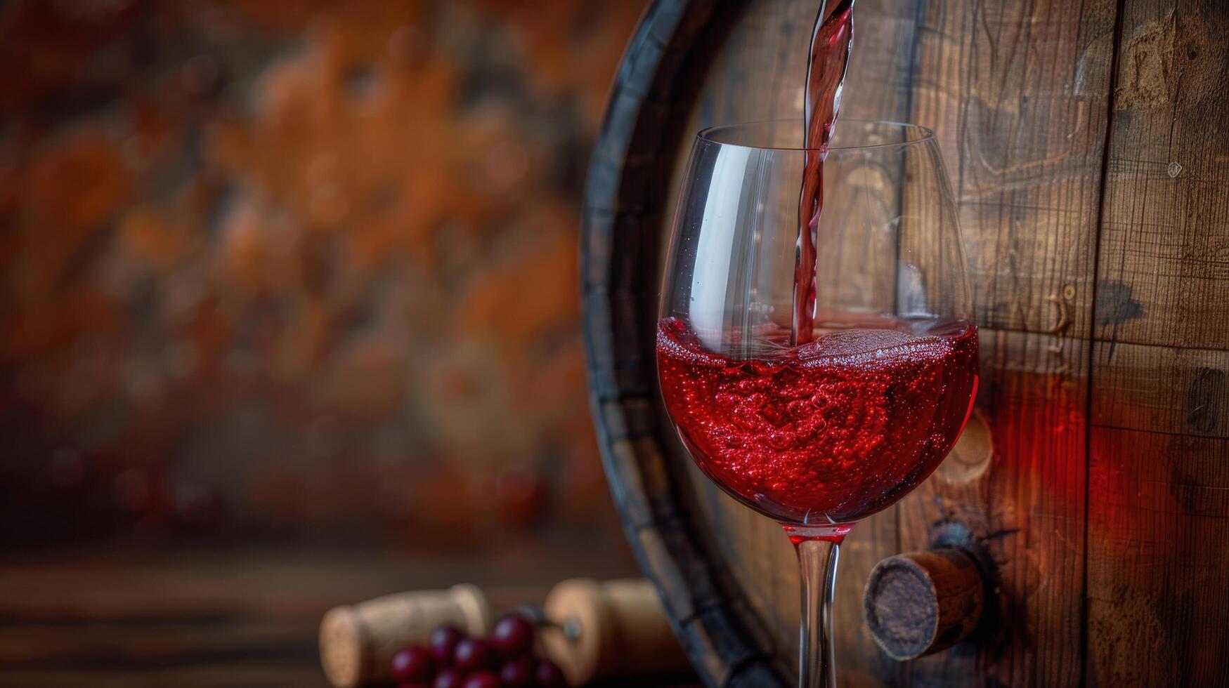 AI generated Red Wine Pouring Into Barrel photo
