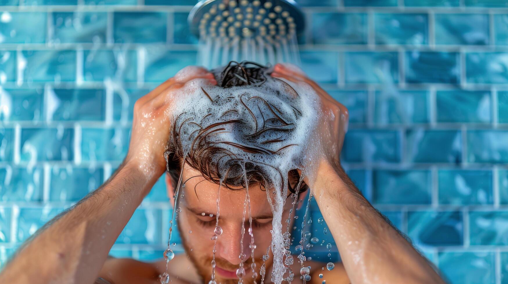 AI generated Man Washing Hair in Shower photo