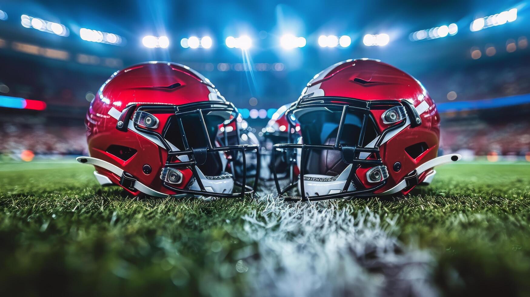 AI generated Two Football Helmets on Field photo