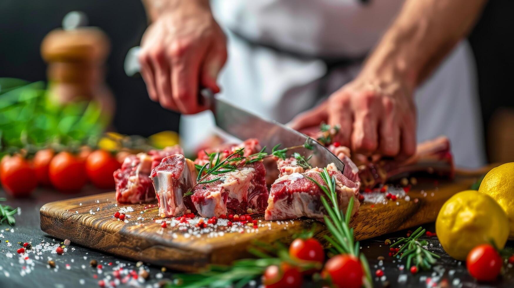 ai generado persona corte carne con cuchillo foto