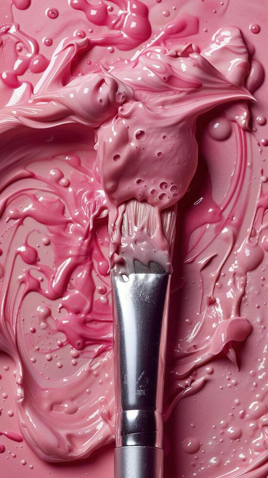 AI generated Close Up of a Paintbrush With Pink Paint photo