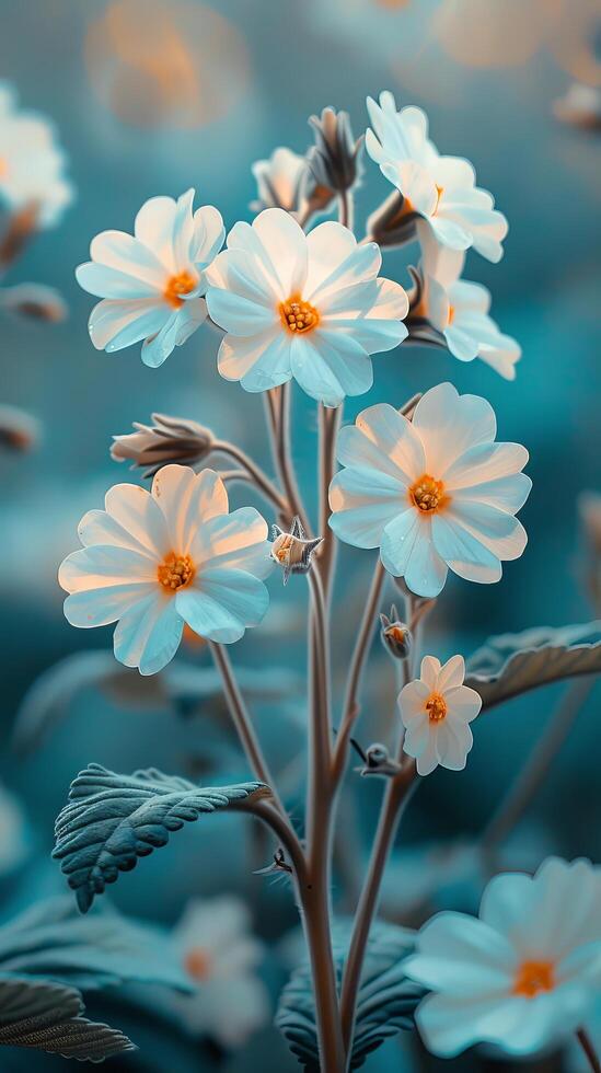AI generated White Flowers on Blue Background photo