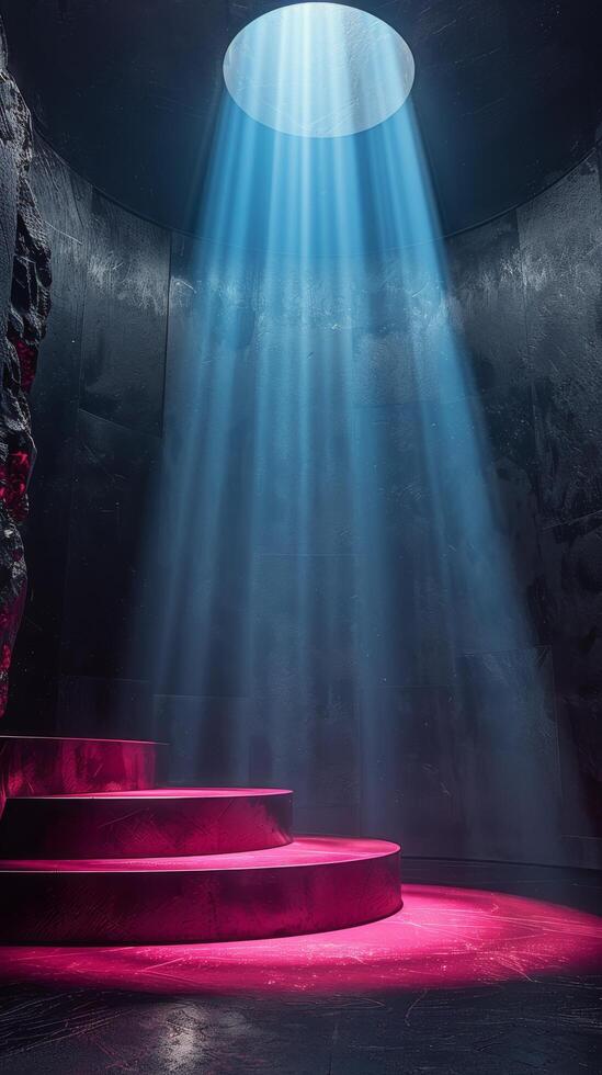 AI generated Illuminated Stairs With Red and Blue Lights photo