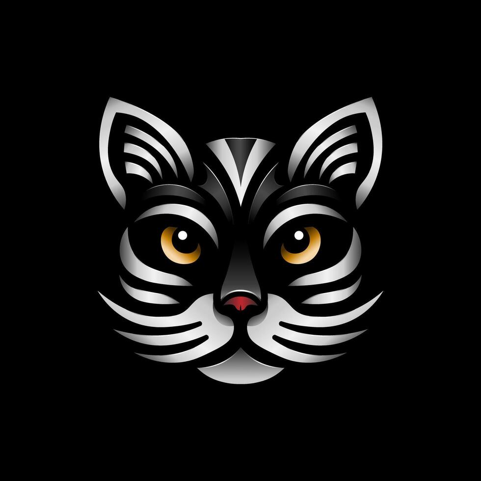 Silver Cat Head Logo Art Vector Illustration