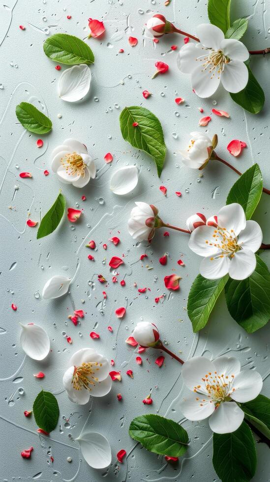 AI generated White Flowers on Green Background photo