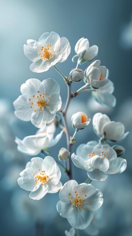 AI generated Cluster of Flowers Hanging From Branch photo