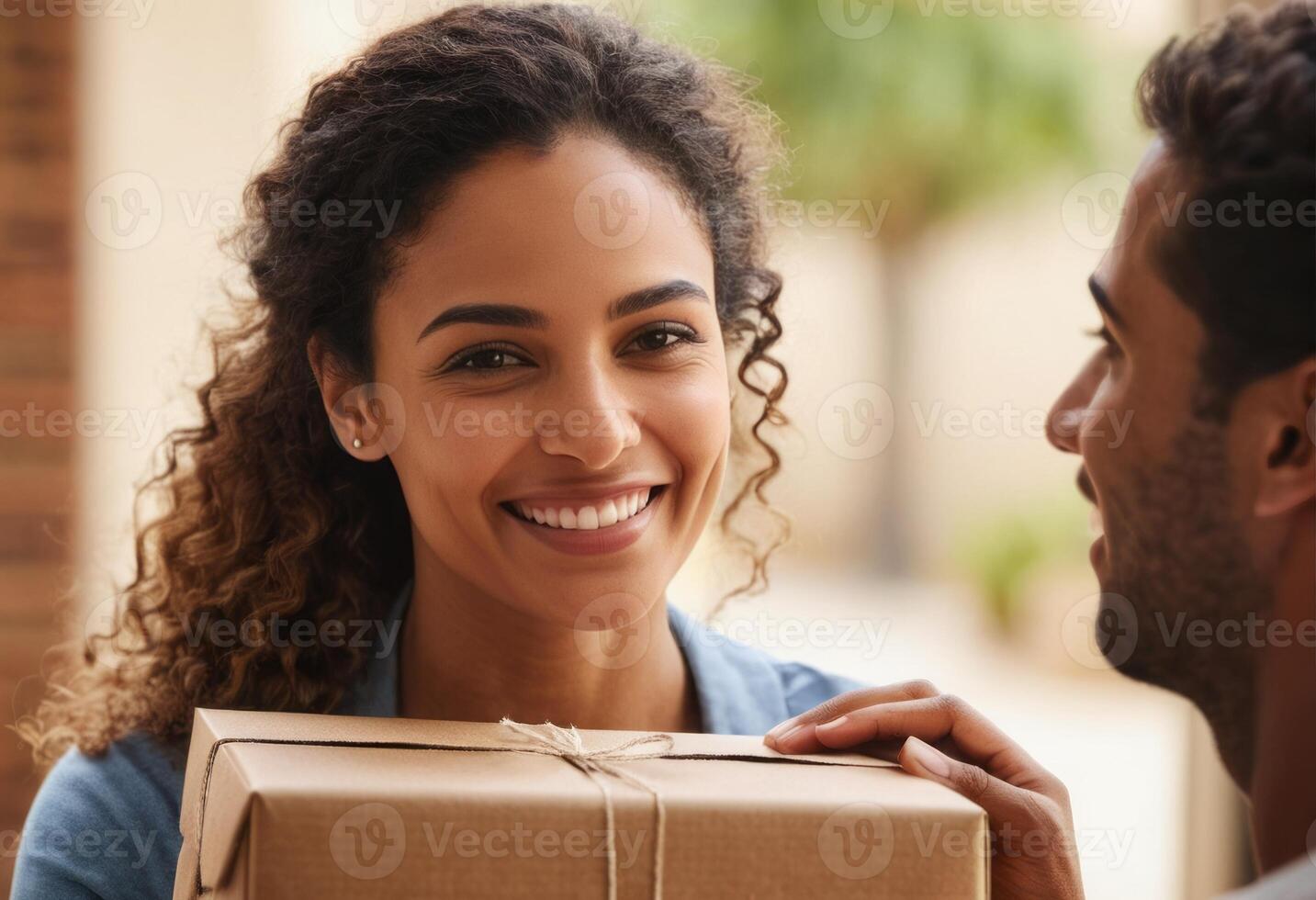 AI Generated A delivery brings joy not only to the recipient but also to their pet, showcasing a positive delivery experience. photo