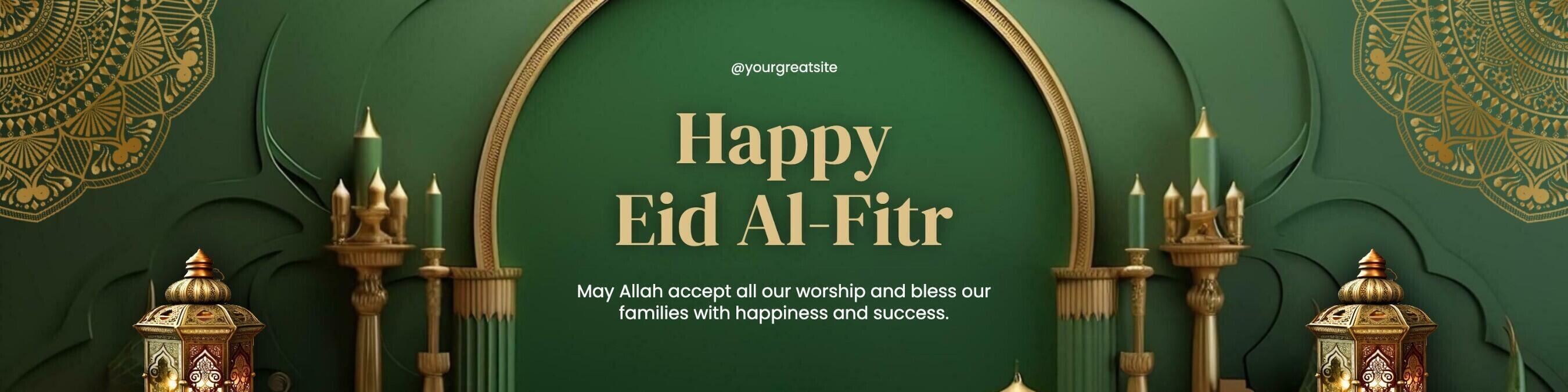 green gold elegan eid al-fitr greeting linkedin banner template