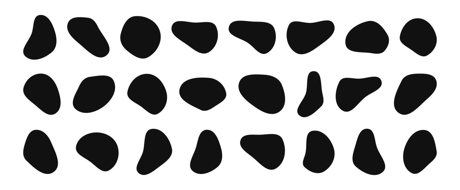 Blob shapes are organic. Freeform irregular figures. Random flowing liquid circles. Smooth silhouette stones. Pack of isolated vector elements on a white background.