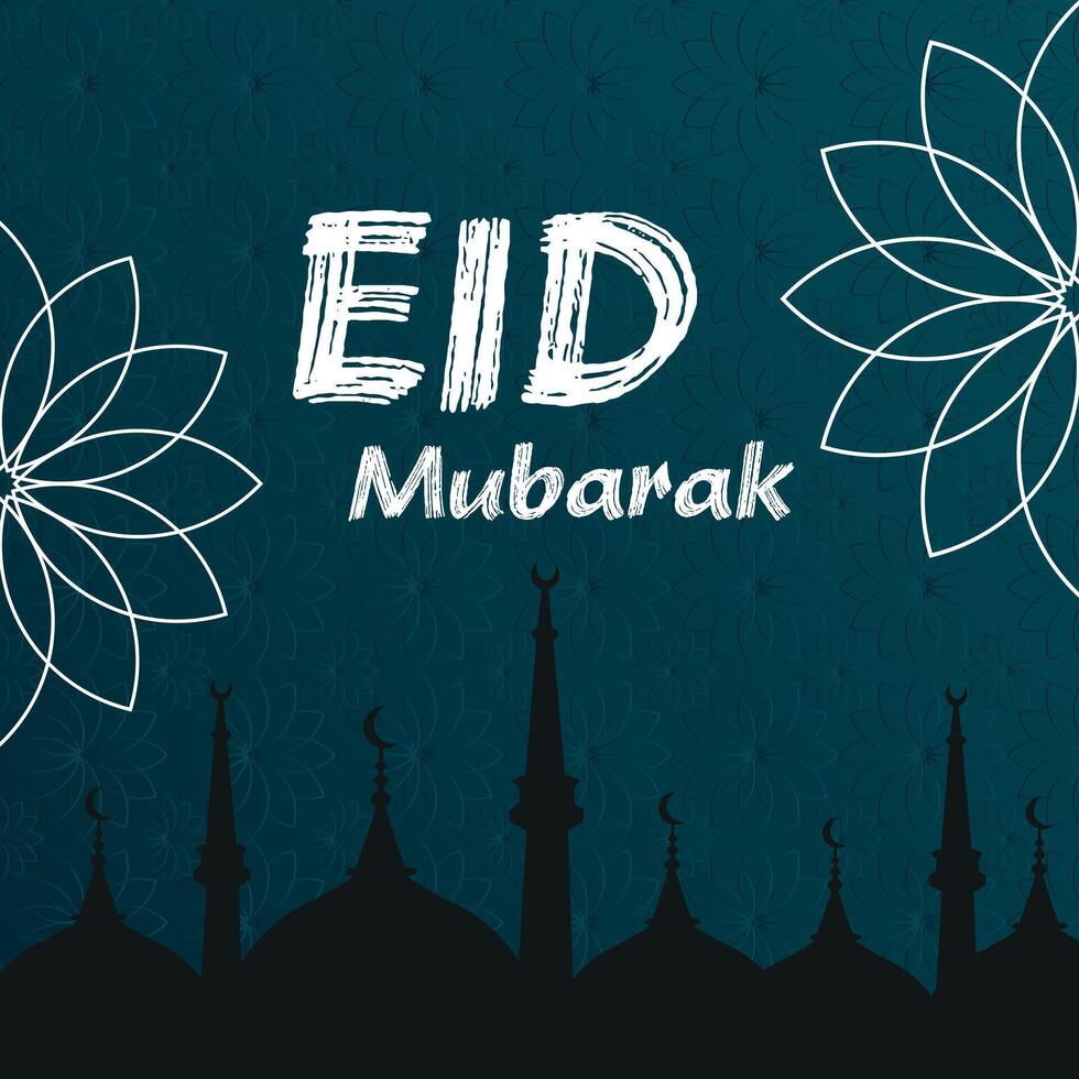 Eid Mubarak premium vector illustration with mosque and mandala. background.