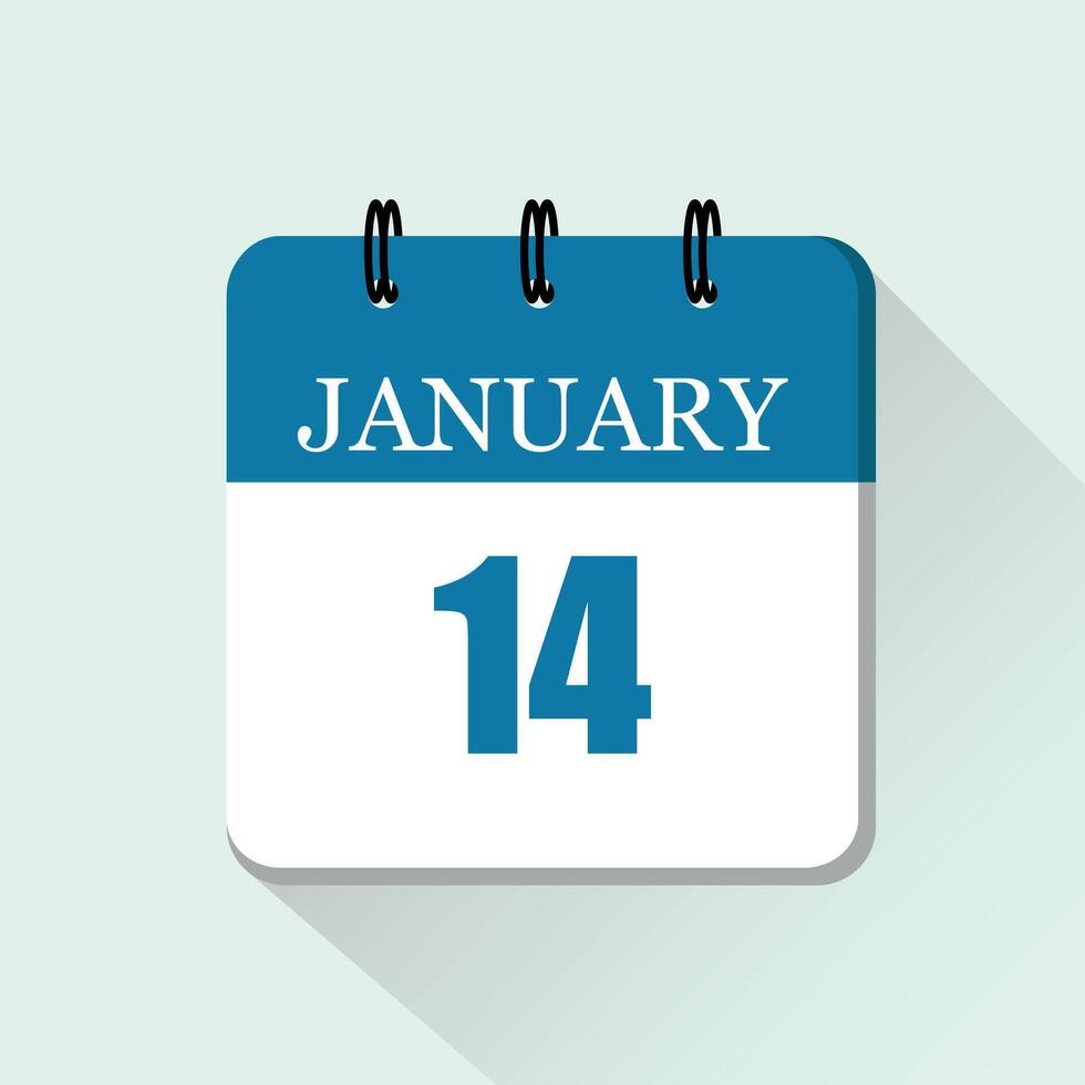 14 january flat daily calendar icon. Vector calendar template for the days of january. Banner for day and month.