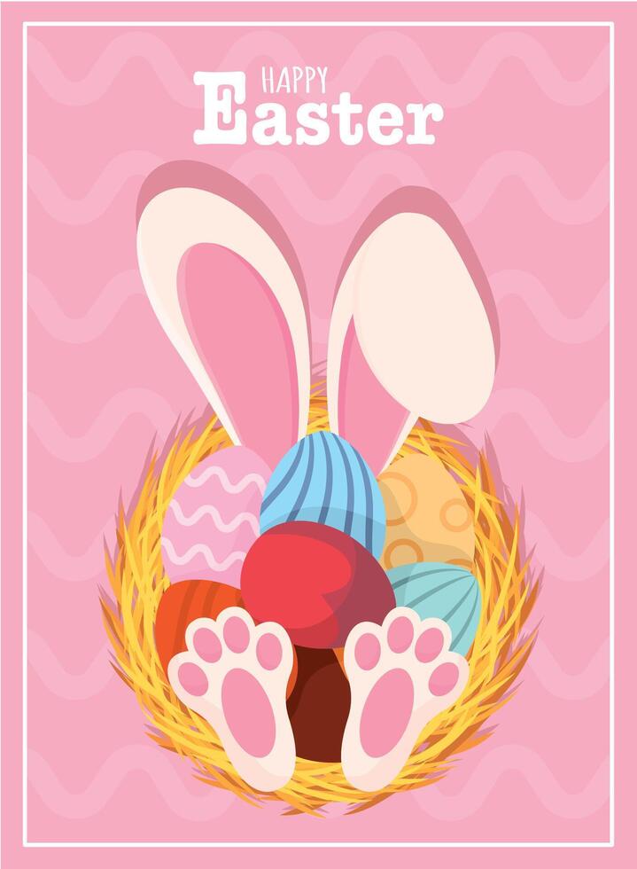 Happy easter card Decorated easter eggs Vector illustration