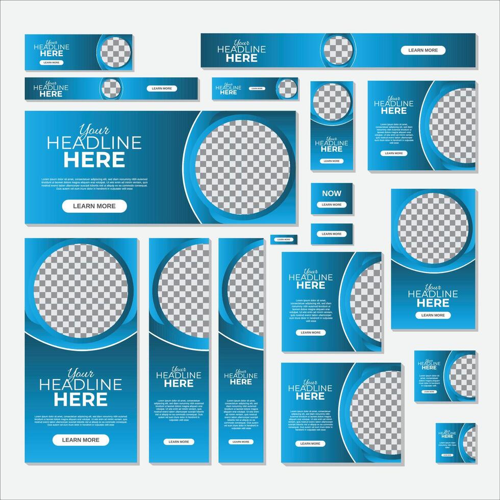 Set of web banners of 17 sizes with Gradient Copper elements and a place for photos vector