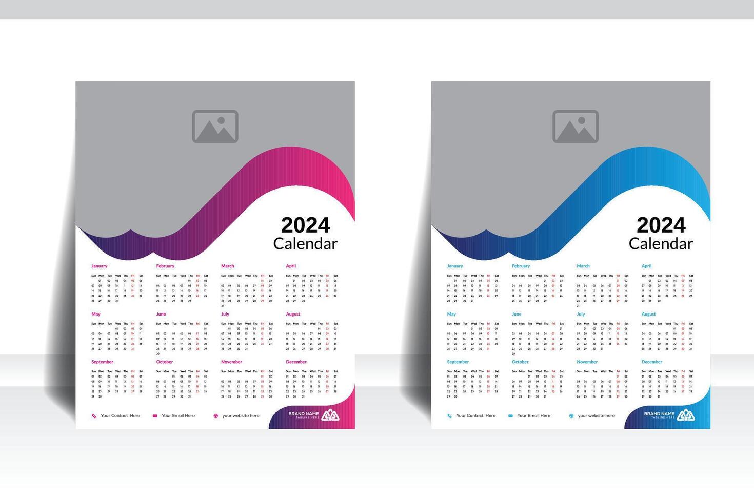 Professional and Corporate calendar design template 2024 Week Starts Sunday, wall calendar vector