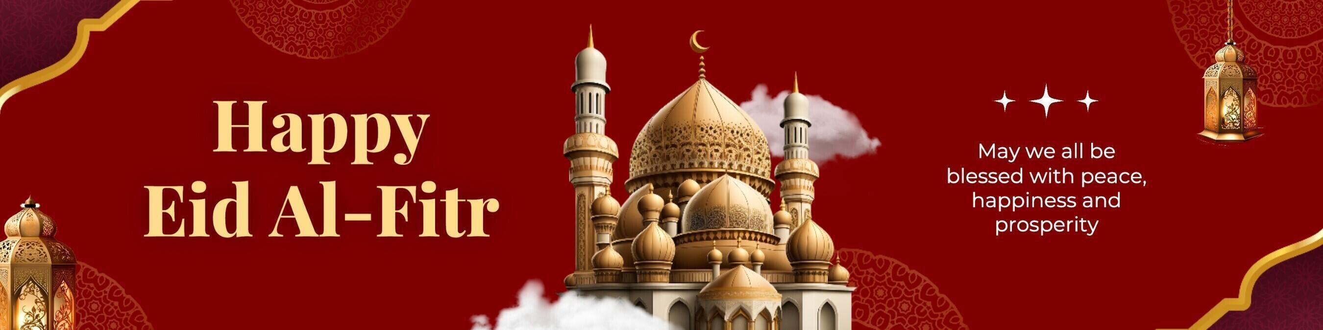 red elegant eid al-fitr greeting linkedin banner template