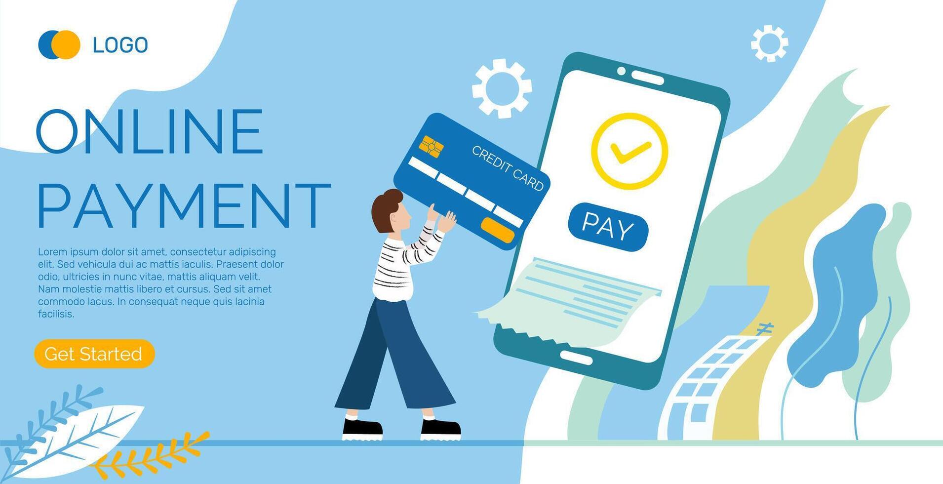 Vector banner template for a web page on the topic of online payment via a mobile app