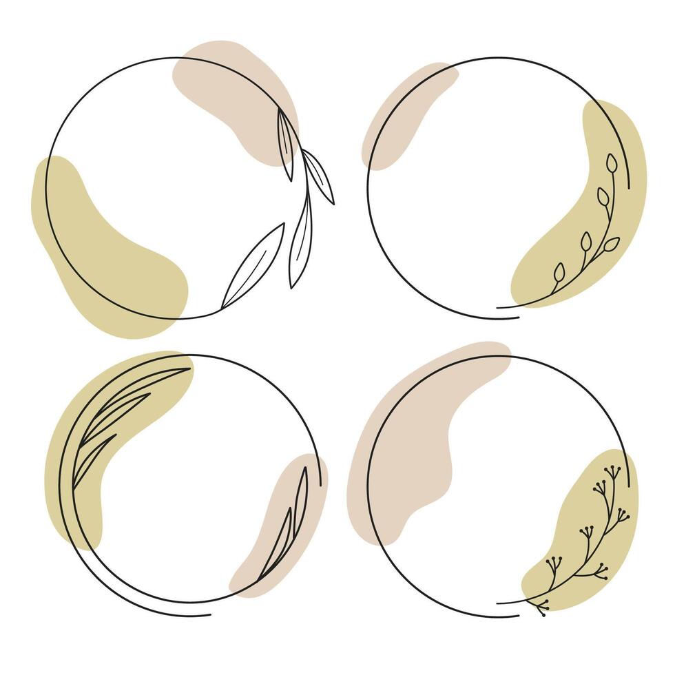 Set of romantic round frames with  botanical ornaments. Template for invitations, cards vector