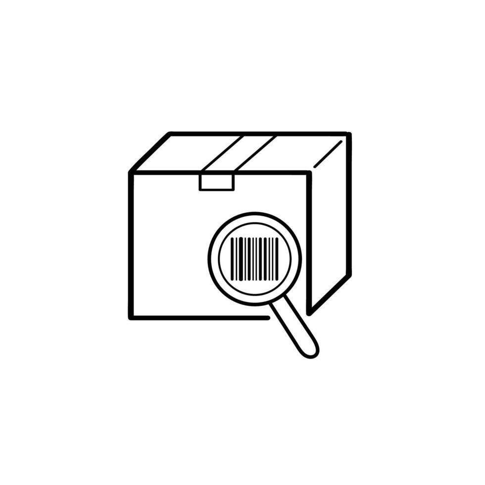 Box with a bar code. Labeling of goods.  Doodle icon. Vector illustration for marketing and electronic commerce.