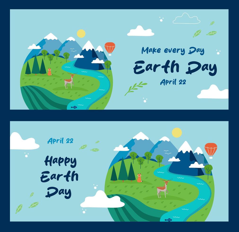 Happy Earth Day banners set. Collection of vector colorful banner templates for celebrating environmental safety.