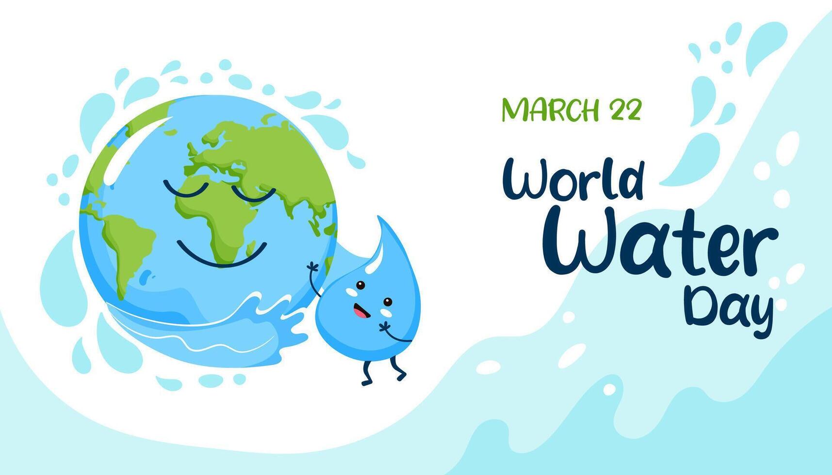 World Water Day banner template. Cute characters water drop and planet Earth embrace each other. Vector illustration.