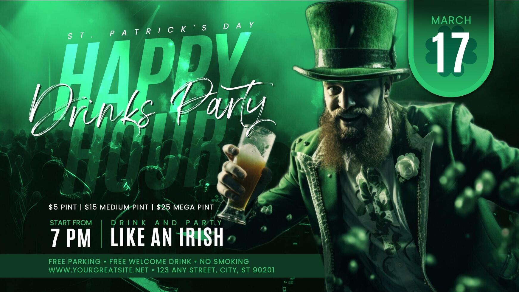 St. Patrick's Day Happy Hour Drinks Party Template for Twitter Post