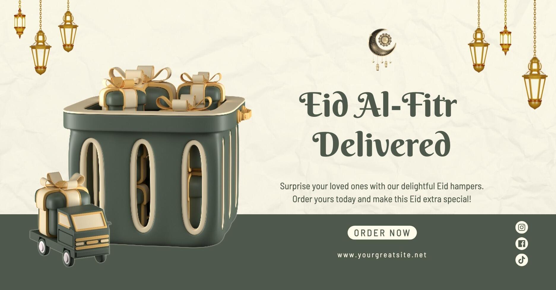 Green Yellow 3D Illustration Eid Hampers Facebook Ads template