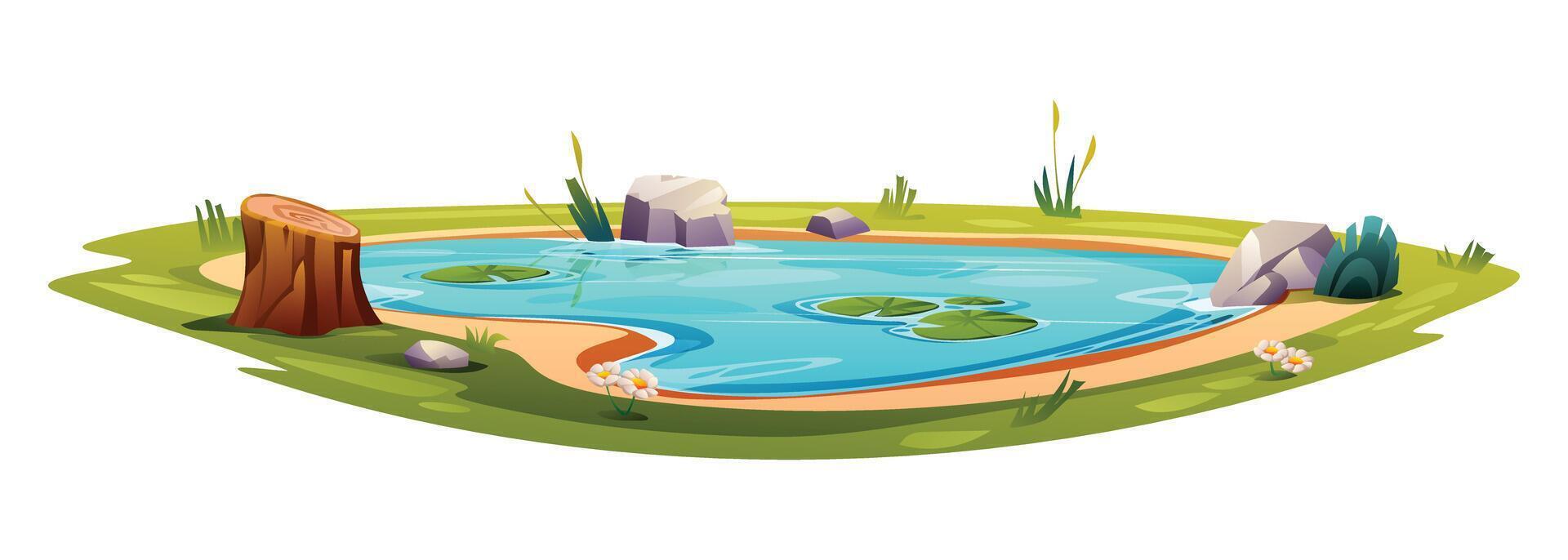 Natural pond illustration. Vector cartoon isolated on white background