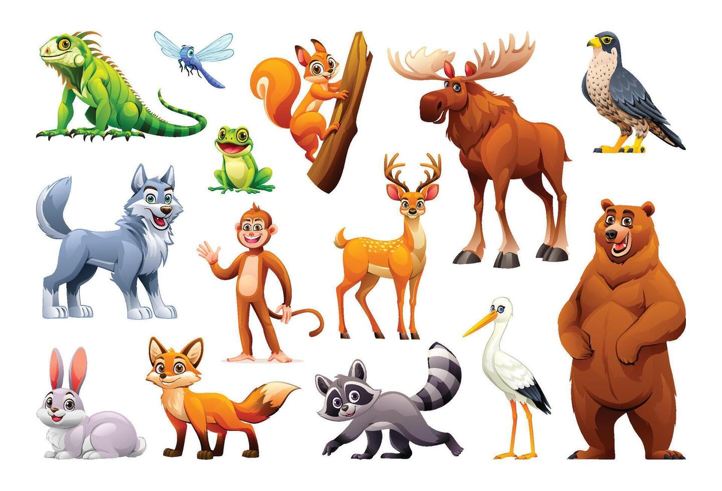 Collection of forest animals. Woodland animals set vector cartoon illustration