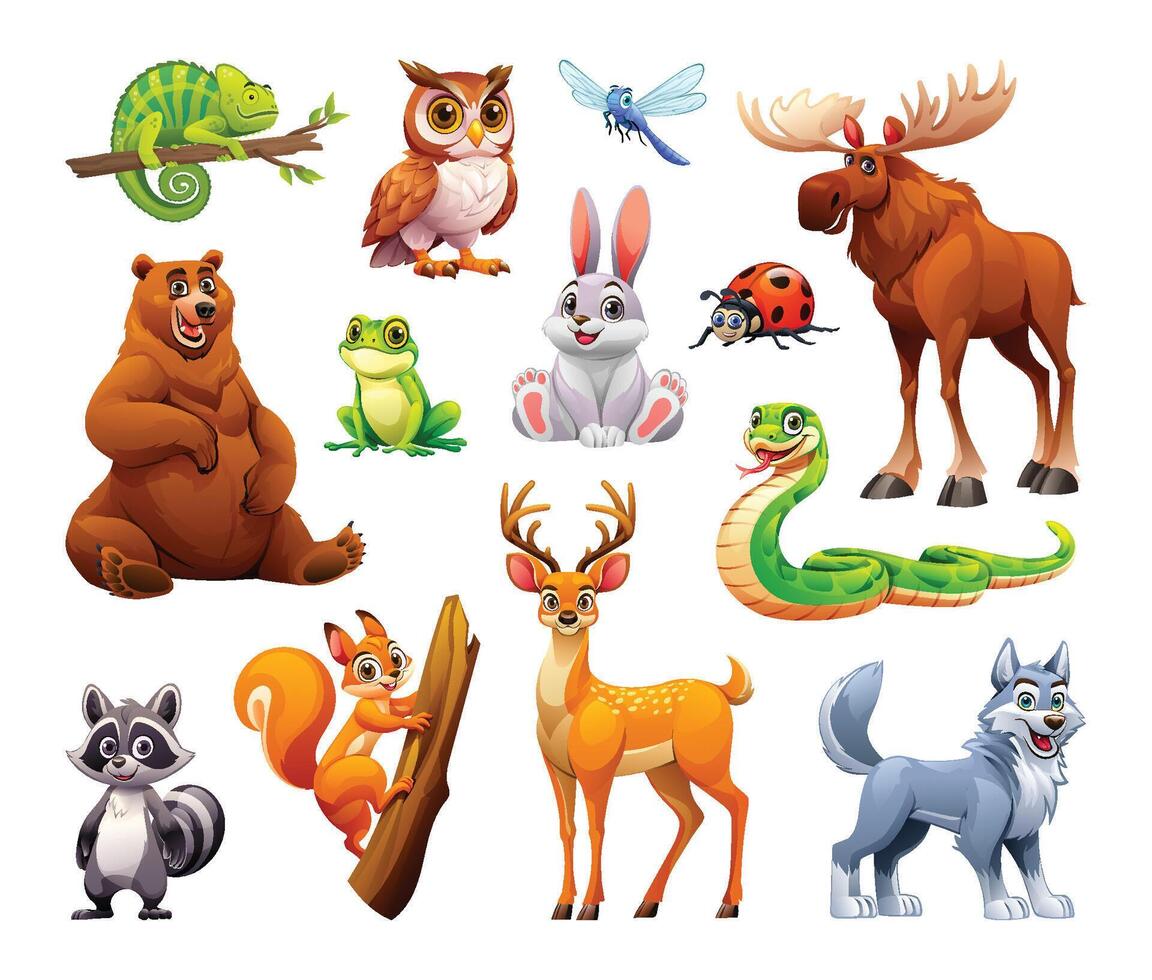bosque animales colocar. vector dibujos animados ilustración