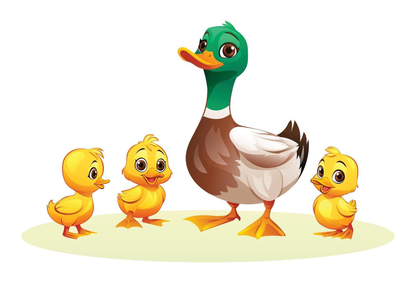 Duck with her cute ducklings. Vector cartoon illustration